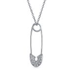 Pave Cubic Zirconia CZ Accent Safety Pin Pendant Necklace .925 Sterling Silver