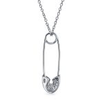 Pave Cubic Zirconia CZ Accent Safety Pin Pendant Necklace .925 Sterling Silver - Image 3