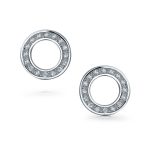 Set of 2 Open Circle Disc Pave CZ Stud Earrings Silver - Image 2