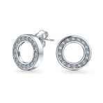 Geometric Pave CZ Open Circle Round Disc Stud Earrings