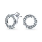 Geometric Pave CZ Open Circle Round Disc Stud Earrings