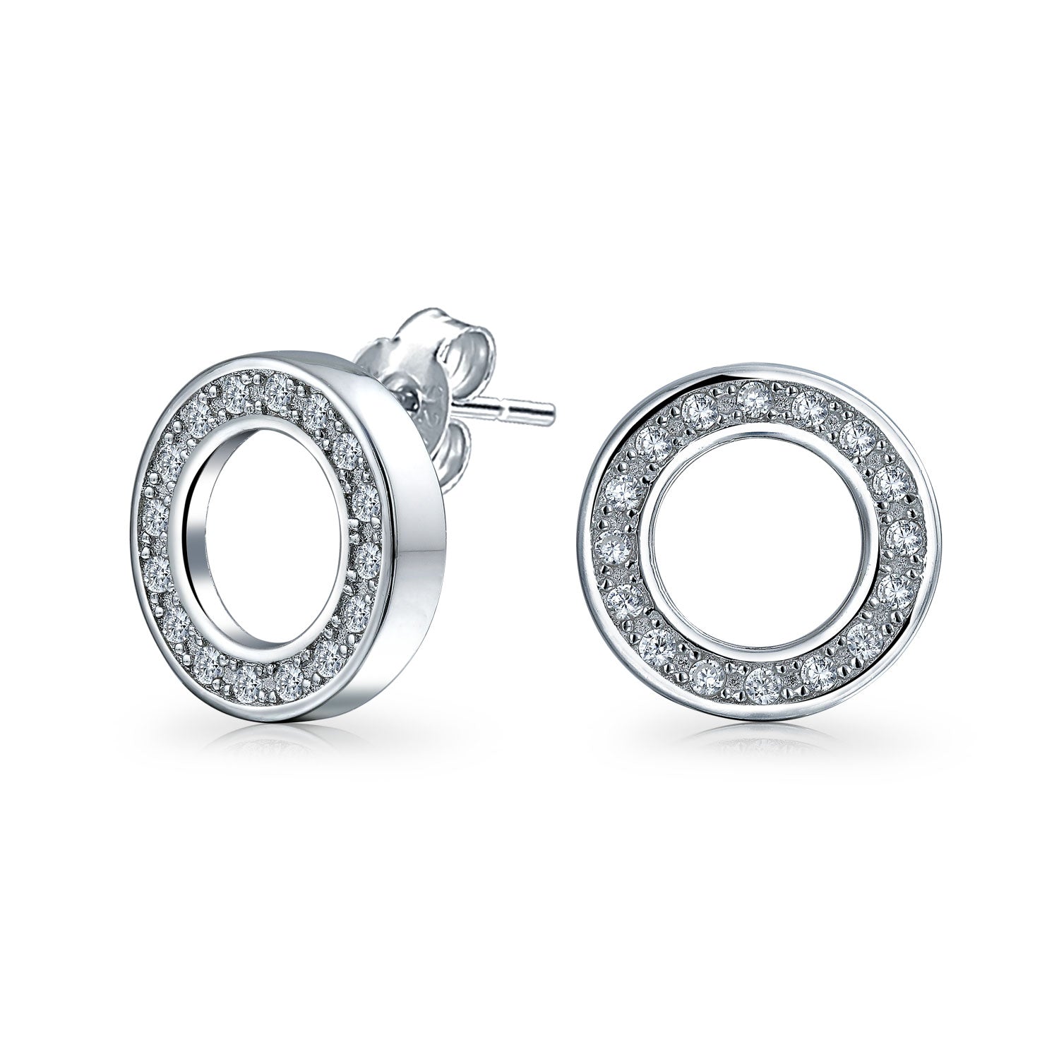 sterling-earrings-silver-stud-pave_af2-8600-az_2 Geometric Pave CZ Open Circle Round Disc Stud Earrings - Image 1