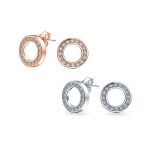 Set of 2 Open Circle Disc Pave CZ Stud Earrings Silver