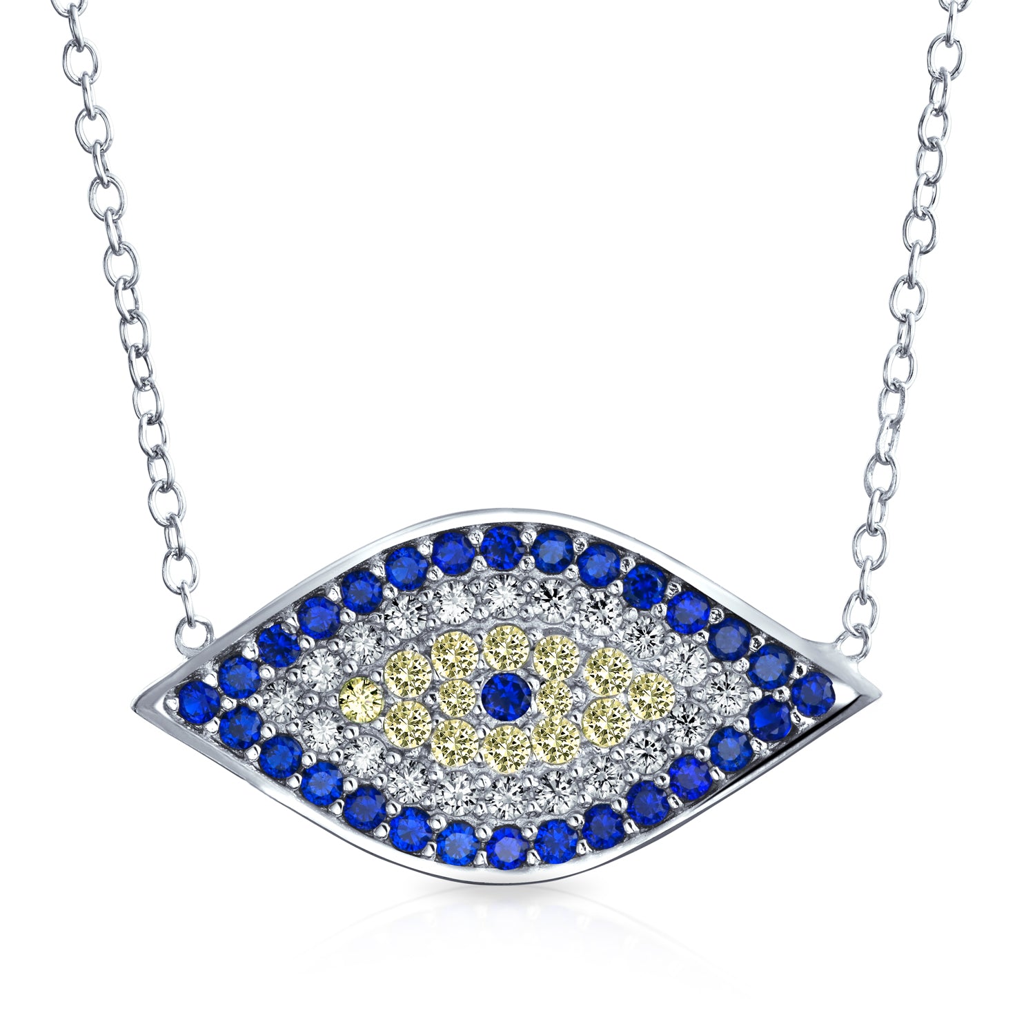 sterling-evil-eye-silver-necklace_iy-5107-az_1 Turkish Blue Yellow CZ Evil Eye Pendant Necklace in Sterling Silver - Image 1