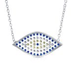 Turkish Blue Yellow CZ Evil Eye Pendant Necklace in Sterling Silver - Image 2