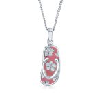 Nautical Flip Flop Pendant Necklace in Pink Sterling Silver Beach Sandal