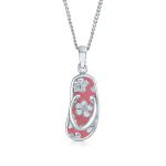 Nautical Flip Flop Pendant Necklace in Pink Sterling Silver Beach Sandal
