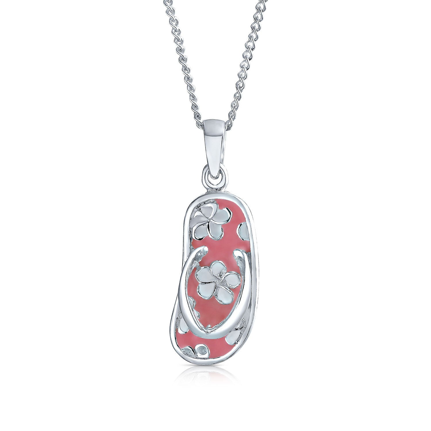 sterling-flip-flop-flower-sandal-beach-pendant_pmr-n20526_1 Nautical Flip Flop Pendant Necklace in Pink Sterling Silver Beach Sandal - Image 1