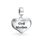 White Crystal BFF Heart Godmother Dangle Charm Bead Sterling Silver for Bracelet
