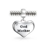 White Crystal BFF Heart Godmother Dangle Charm Bead Sterling Silver for Bracelet - Image 2
