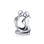 Set of 2 Kissing Lovers & Valentine Heart Knot Charm Bead Sterling Silver Fits European Bracelet - Image 2