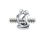 Set of 2 Kissing Lovers & Valentine Heart Knot Charm Bead Sterling Silver Fits European Bracelet - Image 3