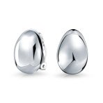 Classic Simple Dome Teardrop Clip On Earrings .925 Sterling Silver