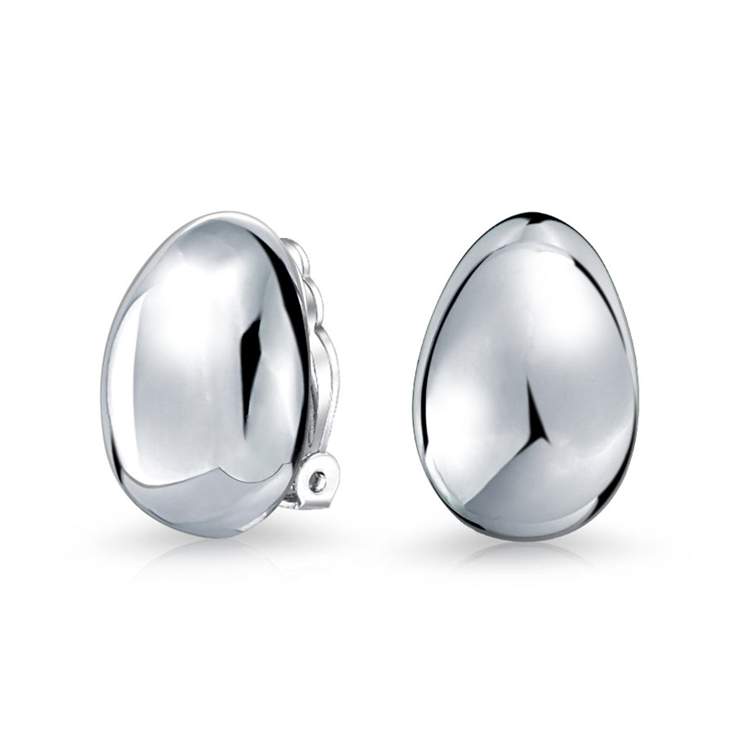 sterling-oval-dome-clip-earrings_grw-e-3575-sk11 Classic Simple Dome Teardrop Clip On Earrings .925 Sterling Silver - Image 1