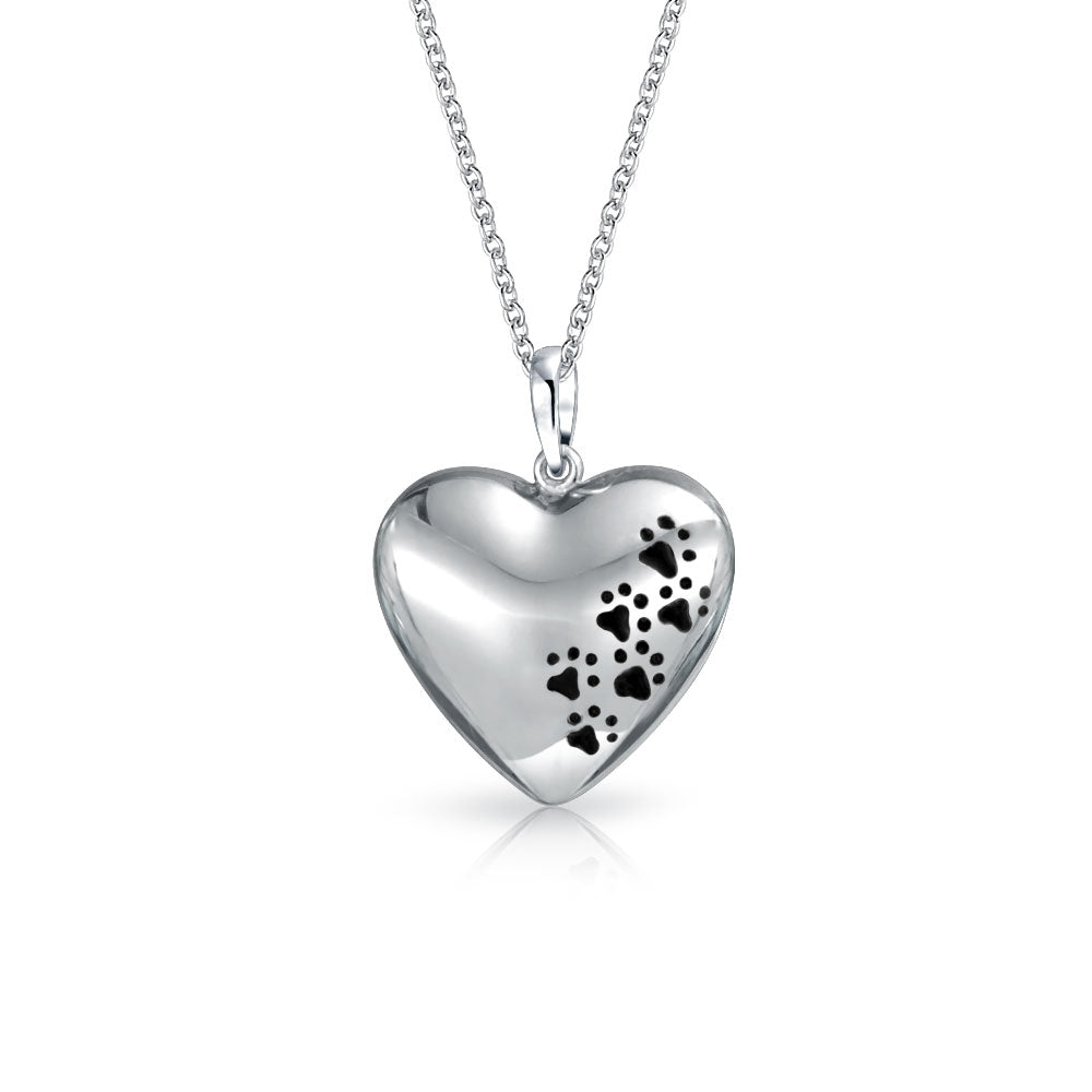 sterling-paw-prints-heart-pendant-necklace_srn-s114599n BFF Animal Lover Paw Print Puff Heart Shape Pendant Necklace .925 Sterling Silver - Image 1