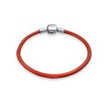 Red Pink Genuine Leather Bracelet Fits European Beads Charm .925 Sterling Silver Barrel Clasp - Image 3