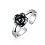 Set of 2 Daisy Flower and Black Rose Midi Band Toe Ring Oxidized Sterling Silver - Image 4