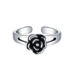 Black Rose Flower Midi Toe Ring Oxidized Silver Band - Image 4