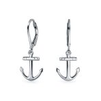 Tropical Beach Anchor Leverback Dangle Earrings 14K Gold Plated Sterling Silver