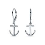 Tropical Beach Anchor Leverback Dangle Earrings 14K Gold Plated Sterling Silver