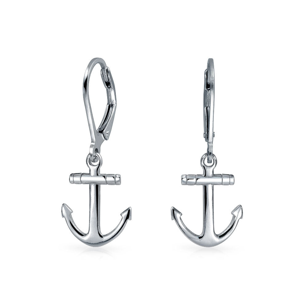 sterling-silver-anchor-leverback-earrings_pmr-e11443-az_1 Tropical Beach Anchor Leverback Dangle Earrings 14K Gold Plated Sterling Silver - Image 1