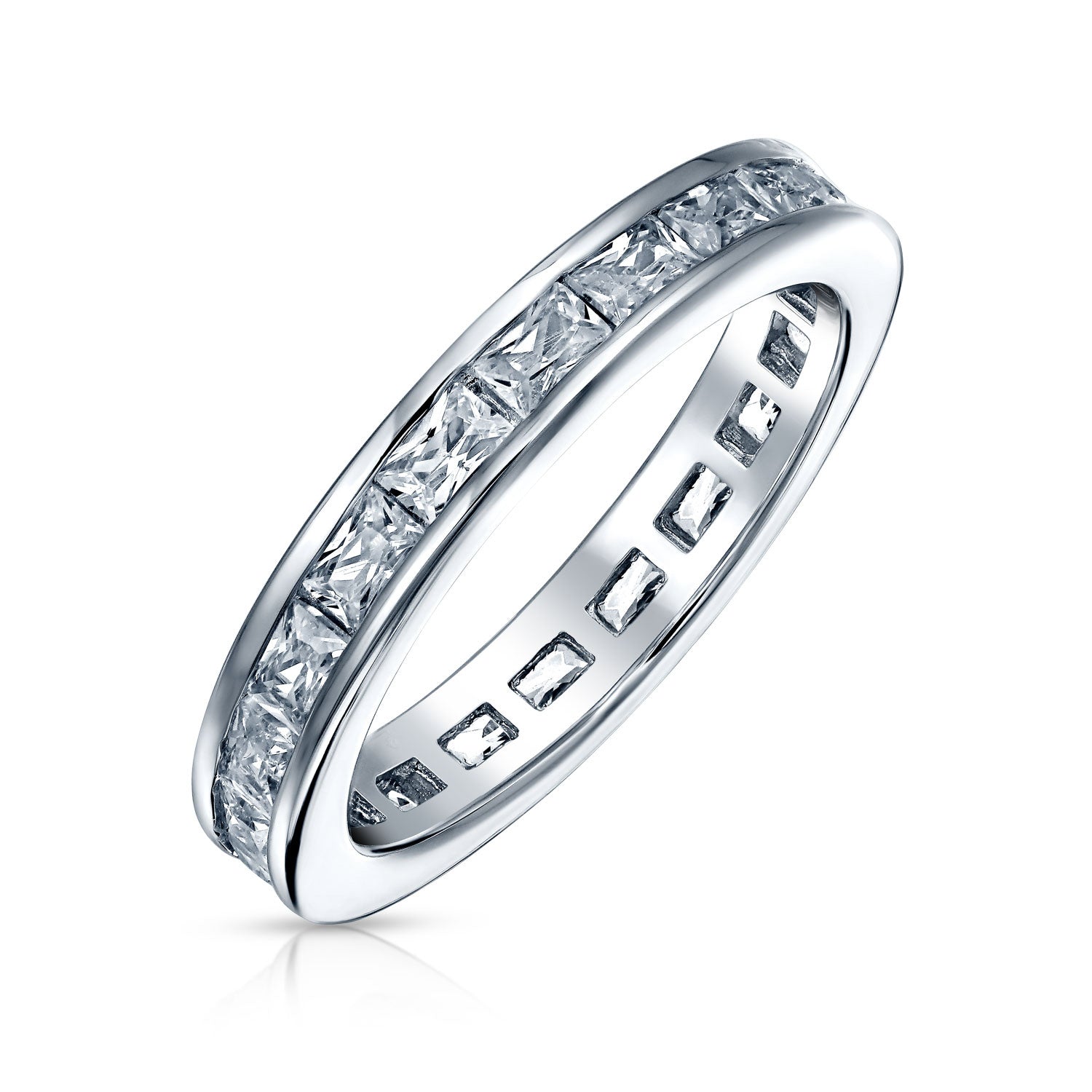 sterling-silver-baguette-wedding-band_sto-r543_1 Simple Channel Princess Cut CZ Stackable Wedding Band Ring Sterling Silver 2MM - Image 1