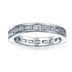 Simple Channel Princess Cut CZ Stackable Wedding Band Ring Sterling Silver 2MM - Image 2