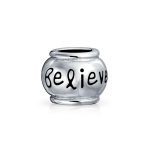 Set of 2 Word Faith & Believe Message Charm Bead Sterling Silver for Bracelet - Image 4