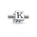Block Letter Alphabet Initial Charm Bead .925 Sterling Silver For European Bracelet - Image 25