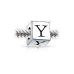 Block Letter Alphabet Initial Charm Bead .925 Sterling Silver For European Bracelet - Image 31