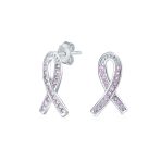 Strength & Hope CZ Stud Earrings: Pink Ribbon Cancer Survivor Sterling Silver