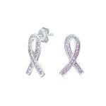 Strength & Hope CZ Stud Earrings: Pink Ribbon Cancer Survivor Sterling Silver