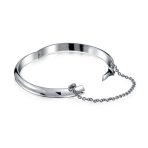 Set of 2 Small Dome Cuff Bangle Bracelet with Chain Sterling Silver 5 Inch - Image 5
