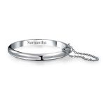Small Wrist 5" Stackable Dome Bangle Bracelet with Safety Chain, Sterling Silver - Image 3