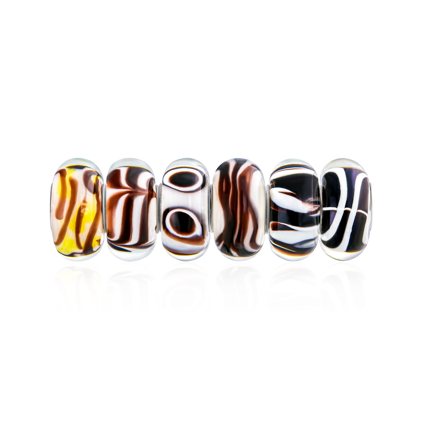 sterling-silver-core-translucent-shades_hgsc-172 Mixed Set of 6 Sterling Silver Core Murano Glass Charm Beads for Bracelets - Image 1