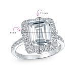 Art Deco Style 5CT Statement CZ Halo Emerald Cut Solitaire Engagement Ring Pave Band Sterling Silver - Image 4