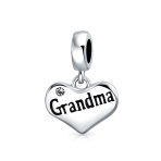 Grandma Heart Dangle Charm Bead for Grandmother Crystal Accent Sterling Silver