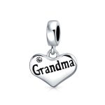 Grandma Heart Dangle Charm Bead for Grandmother Crystal Accent Sterling Silver