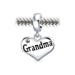 Grandma Heart Dangle Charm Bead for Grandmother Crystal Accent Sterling Silver - Image 2