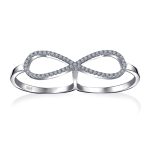 Elegant CZ Pave Cubic Zirconia Two Finger Statement Infinity Ring Sterling Silver