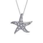 Nautical Beach Small Starfish Pave CZ Pendant Necklace Sterling Silver 0.55 Inch