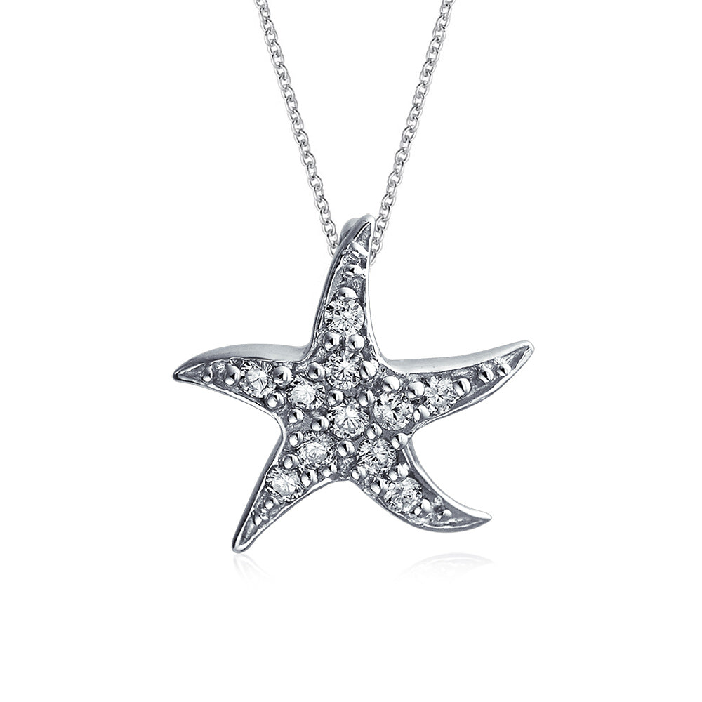 sterling-silver-cz-starfish-pendant_byj-pd3753-az_1 Nautical Beach Small Starfish Pave CZ Pendant Necklace Sterling Silver 0.55 Inch - Image 1