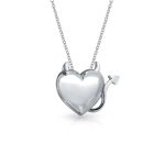 Whimsical Devil Horns Heart Shape Pendant Necklace .925 Sterling Silver