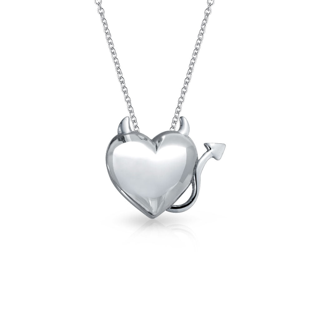 sterling-silver-devil-heart-pendant_pmr-12682_1 Whimsical Devil Horns Heart Shape Pendant Necklace .925 Sterling Silver - Image 1