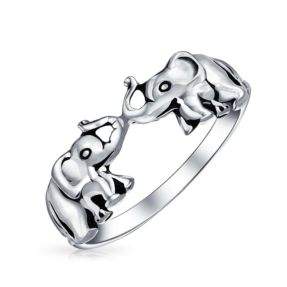 sterling-silver-double-elephant-ring_sstr-r6720_1 Good Luck Trunk Up Zoo Animal Two Elephant Ring .925 Sterling Silver - Image 1