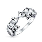 Good Luck Trunk Up Zoo Animal Two Elephant Ring .925 Sterling Silver - Image 2