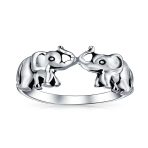Good Luck Trunk Up Zoo Animal Two Elephant Ring .925 Sterling Silver - Image 9