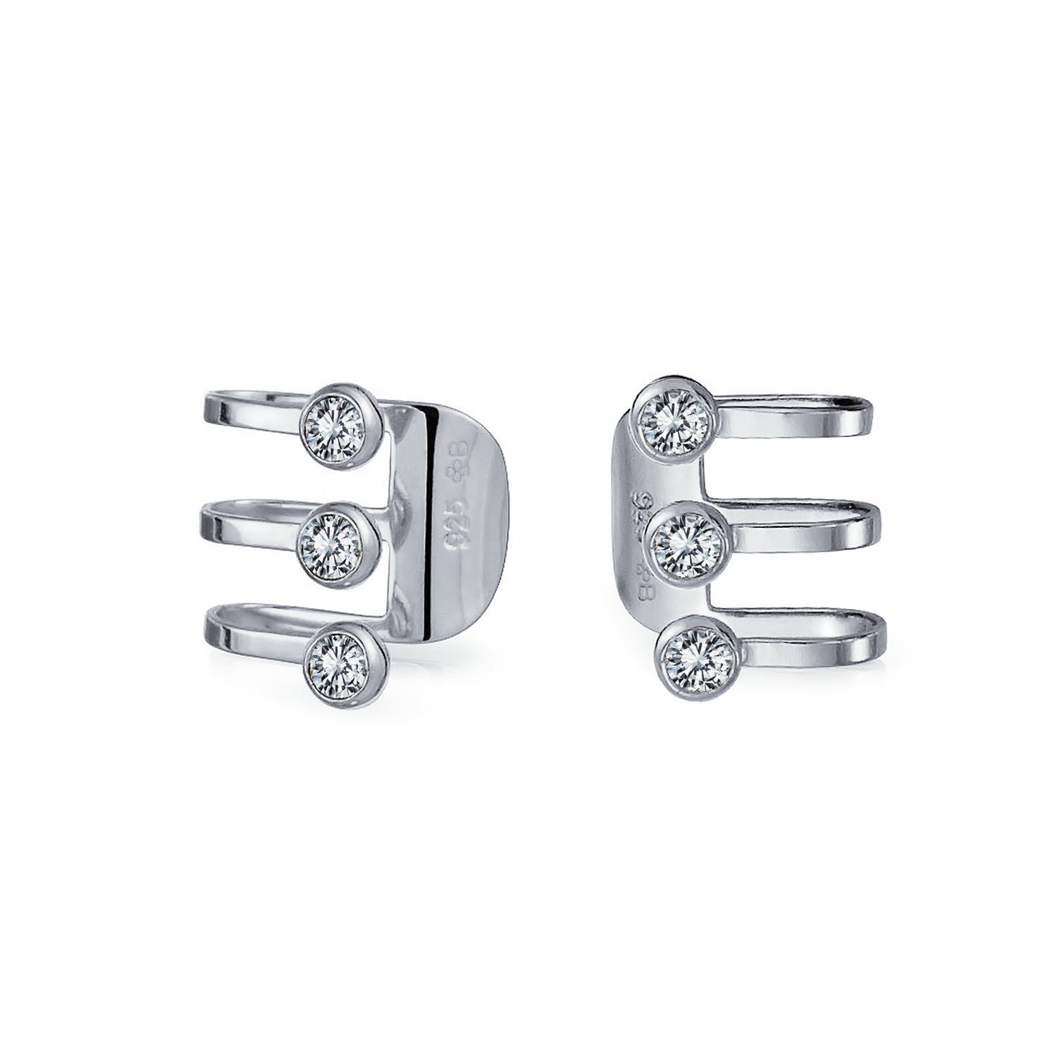 sterling-silver-ear-cuff-cz-three-pfs-52-2169-azs_1 Minimalist Geometric CZ Bezel Triple Band Ear Cuff Cartilage Earrings Silver - Image 1