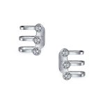 Minimalist Geometric CZ Bezel Triple Band Ear Cuff Cartilage Earrings Silver - Image 2