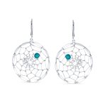 Turquoise Dangle Dream Catcher Gemstone Earrings Leverback - Image 2